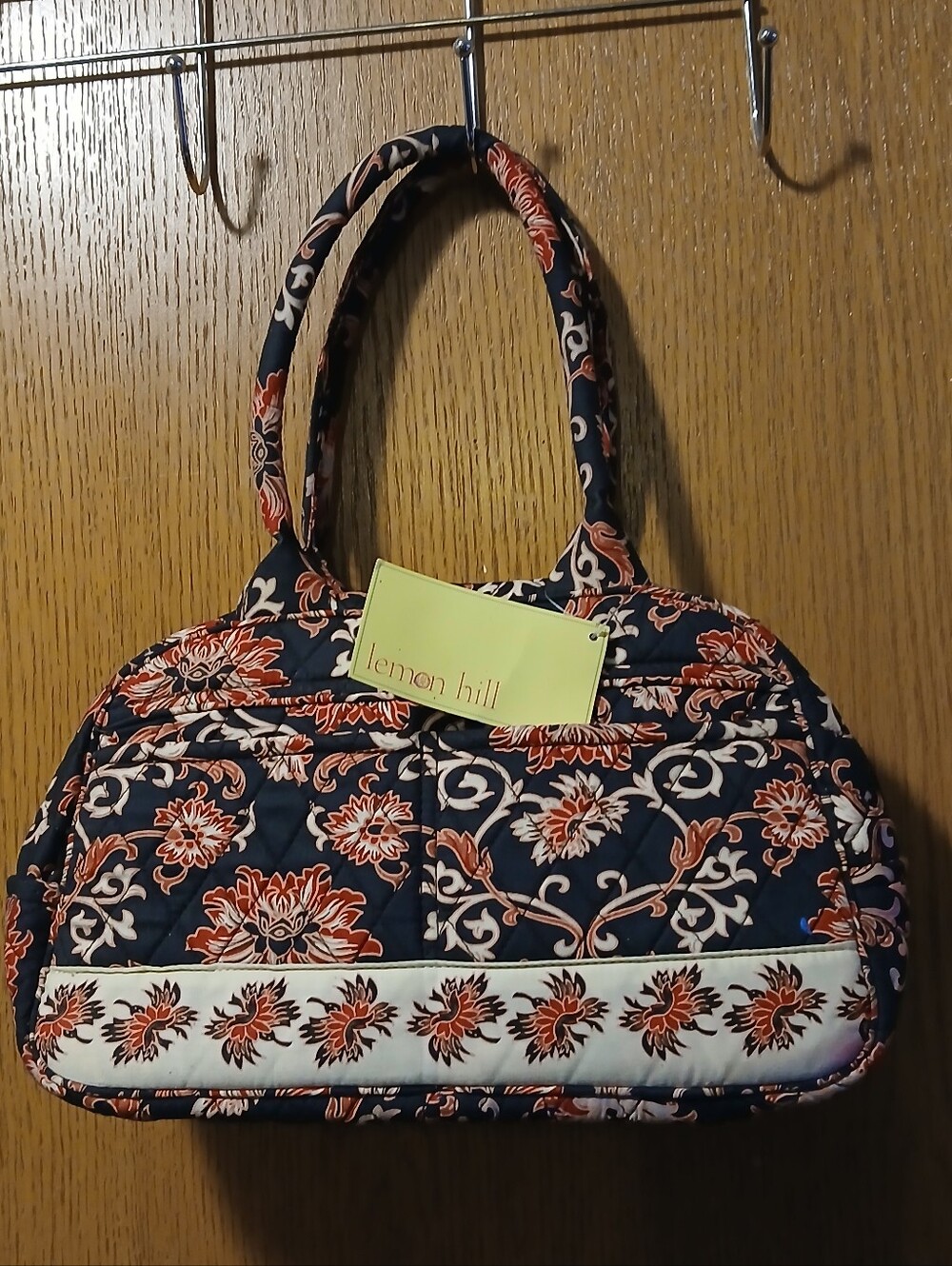 Lemon Hill Quilted Cotton Floral Shoulder Bag/Handbag Navy & Cream
